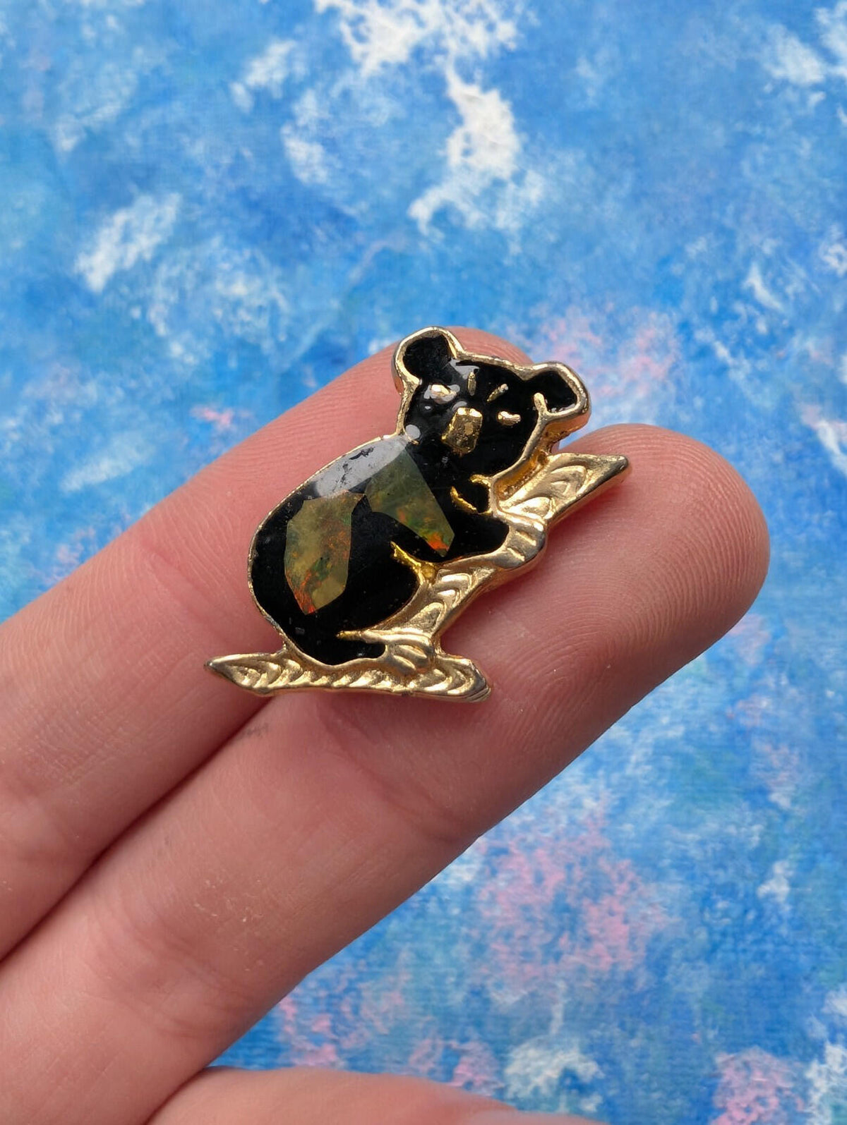 Vintage Black and Gold Koala Metal Pin Badge