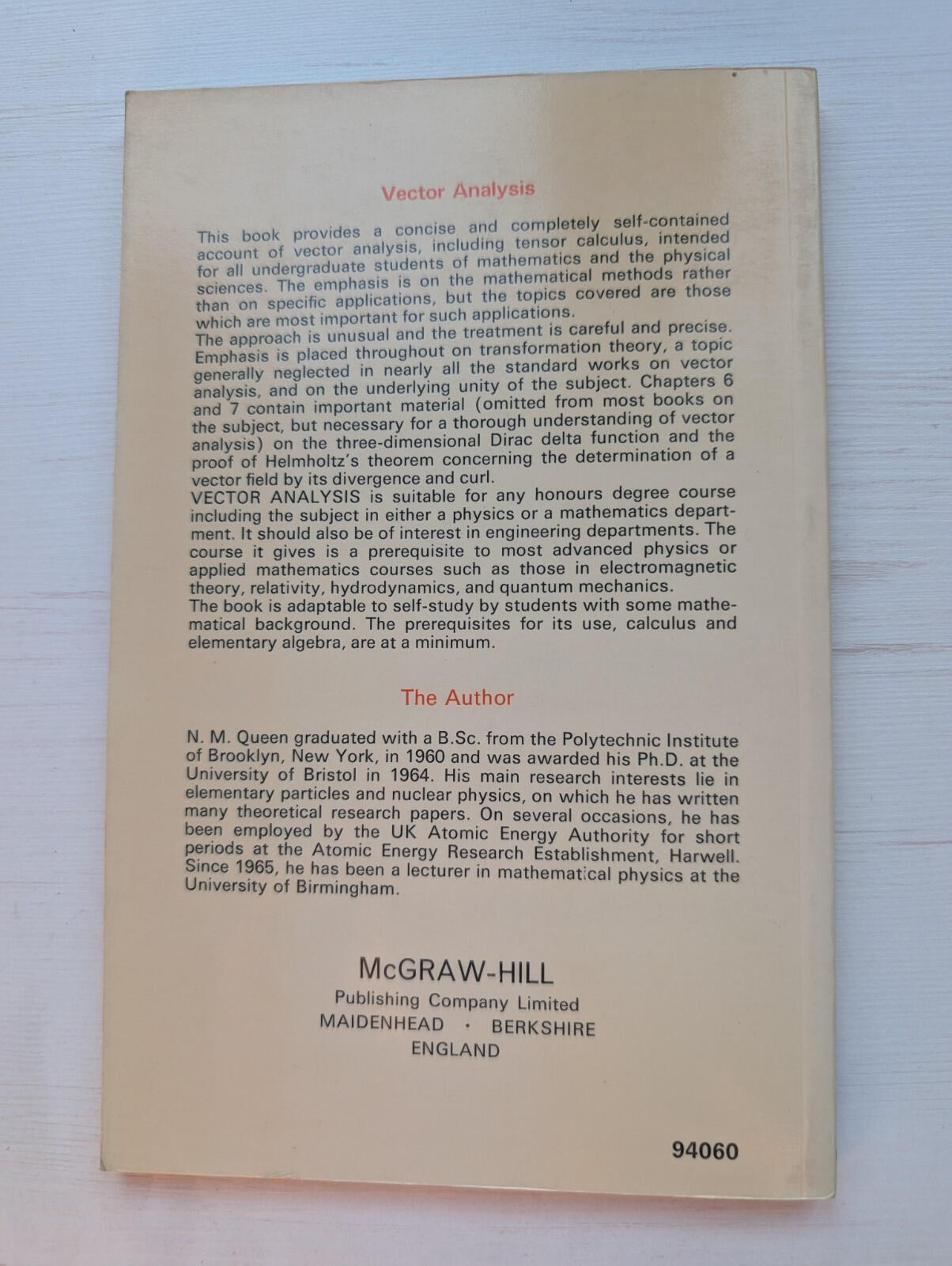 Vector Analysis by N.M. Queen - 1967 - McGraw-Hill Publishing Company Ltd