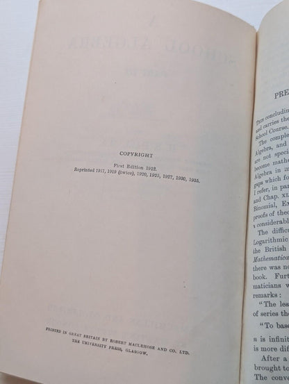 A School Algebra Part III by H.S. Hall - 1935 - Macmillan & Co Ltd