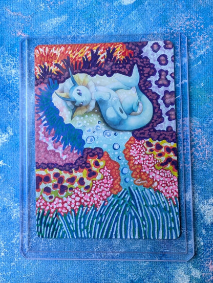 Hand-Painted Vaporeon 42/236 Sun & Moon: Cosmic Eclipse Card and Display Easel