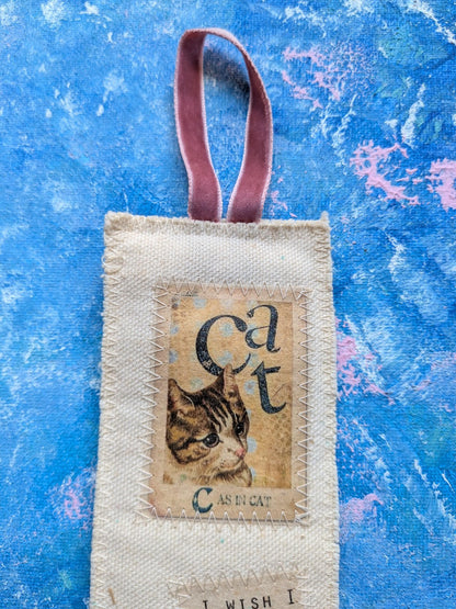 Vintage Fabric/Cloth Cat Bookmark - 1950's/60's Approx