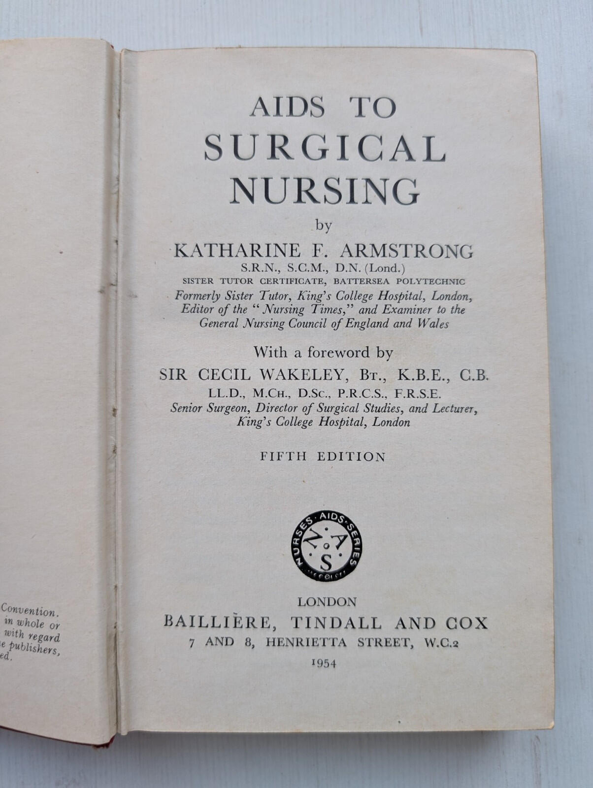 Aids To Nursing/For Nurses x4 Book Bundle - 1951-1955 - Bailliere, Tindall & Cox