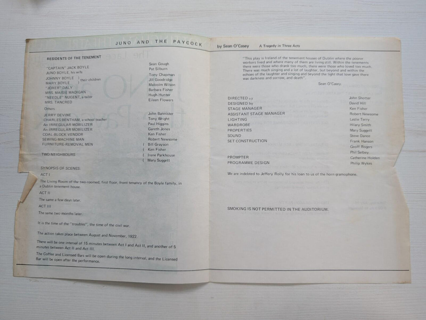 Juno and the Paycock Programme - Nottingham Theatre Club 1972-73