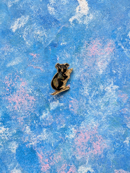 Vintage Black and Gold Koala Metal Pin Badge