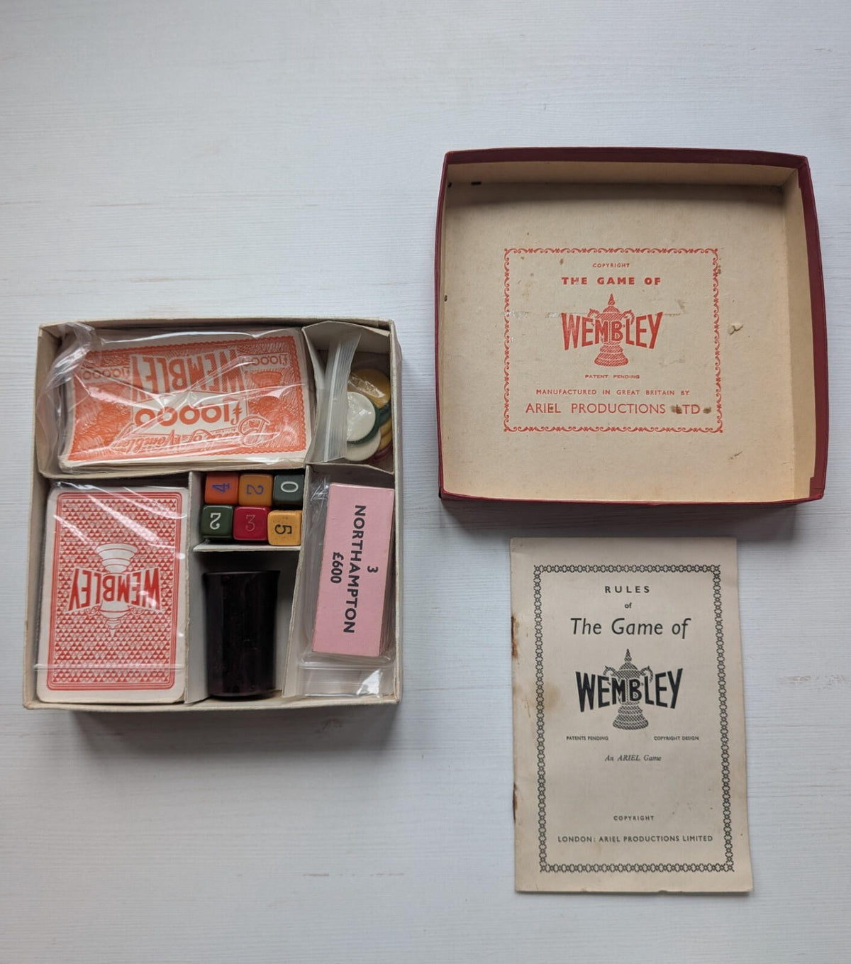 Vintage Game of Wembley Box/Instructions/Pieces - No Board, Ariel Productions