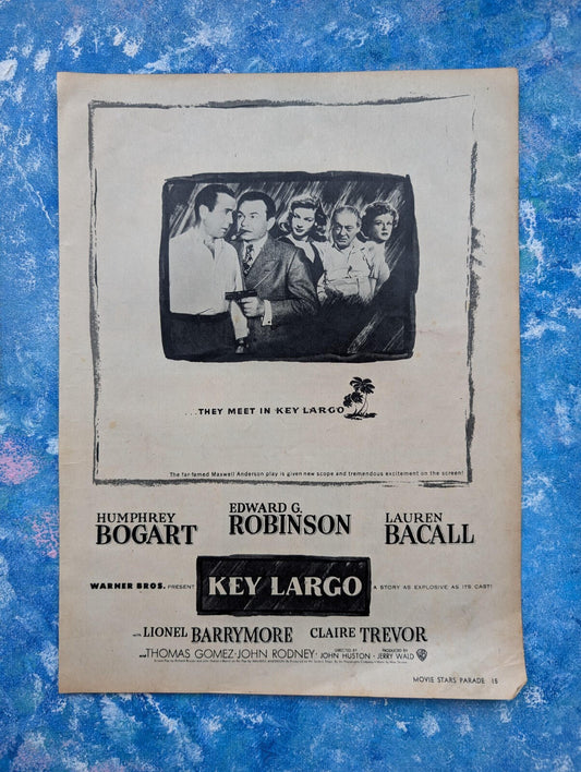 Key Largo 1948 Humphrey Bogart Movie Vintage Advertisement - See Details