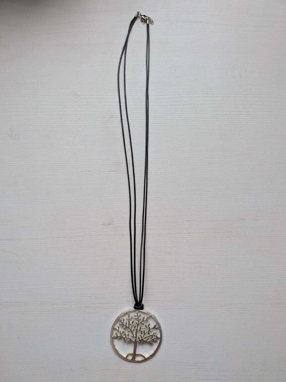 Silver Tree of Life Pendant Necklace on Waxed Black Cord