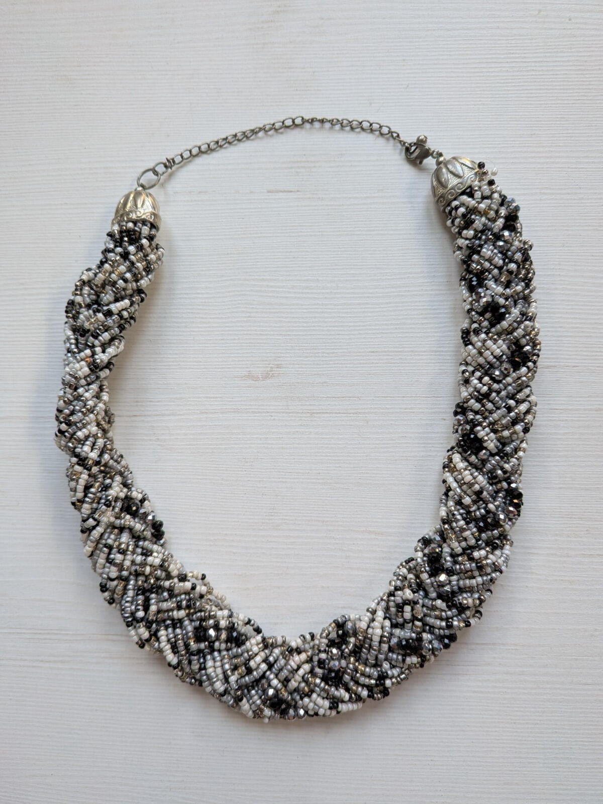 Vintage Style Black/White/Grey Seed Bead Rope Choker Necklace