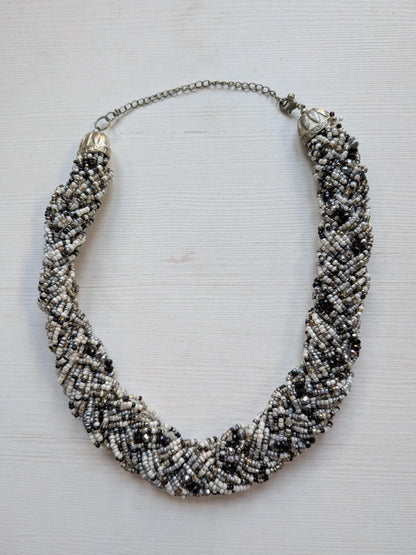 Vintage Style Black/White/Grey Seed Bead Rope Choker Necklace