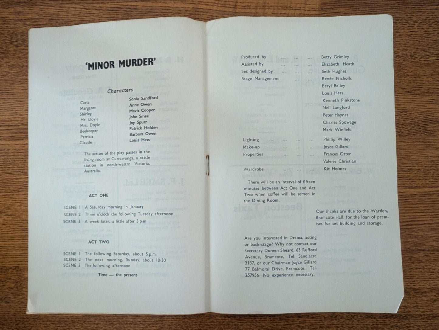 Bramcote Hills Drama Group Minor Murder Theatre Programme