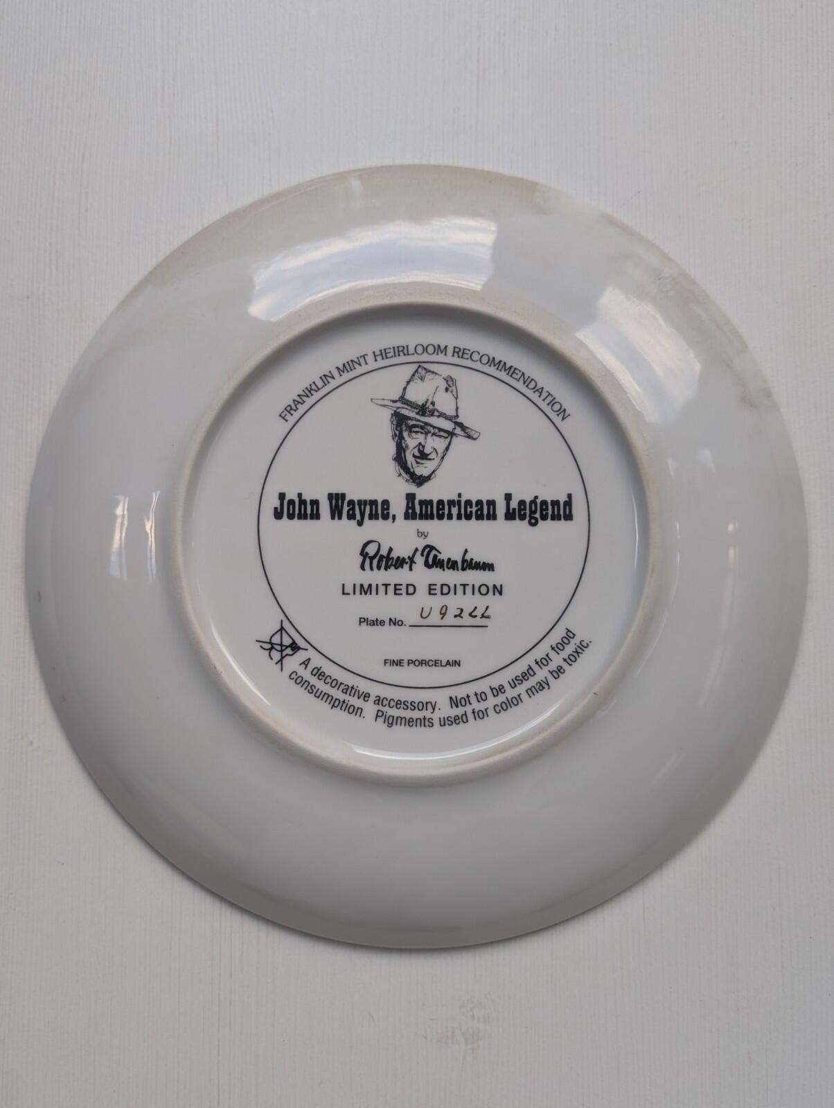 "John Wayne, American Legend" Limited Edition Plate - Franklin Mint Heirloom