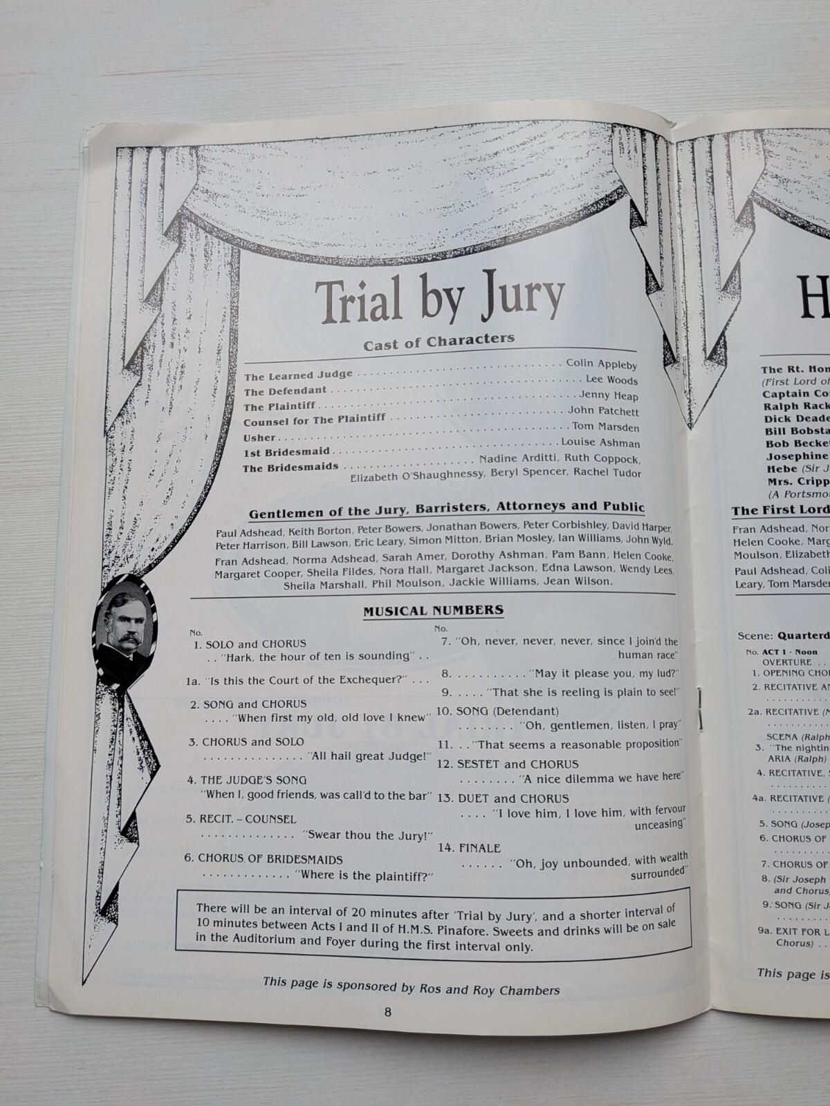 Trial by jury/HMS Pinafore Programme - South Manchester Operatic Society 1993