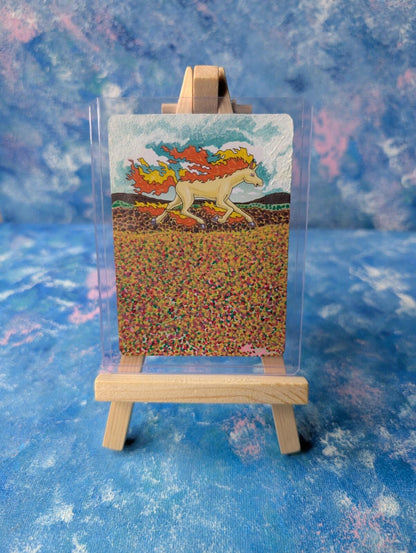 Hand-Painted Rapidash 18/181 Sun & Moon Team-Up Pokemon Card & Display Easel