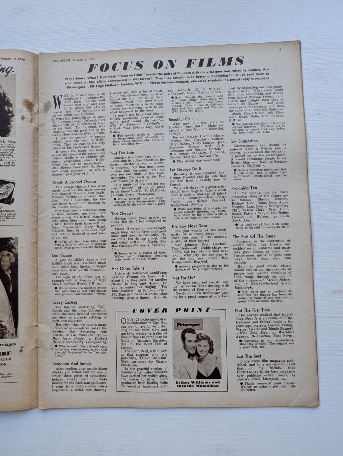 Picturegoer February 11, 1950 - Esther Williams/Ricardo Montalban Cover