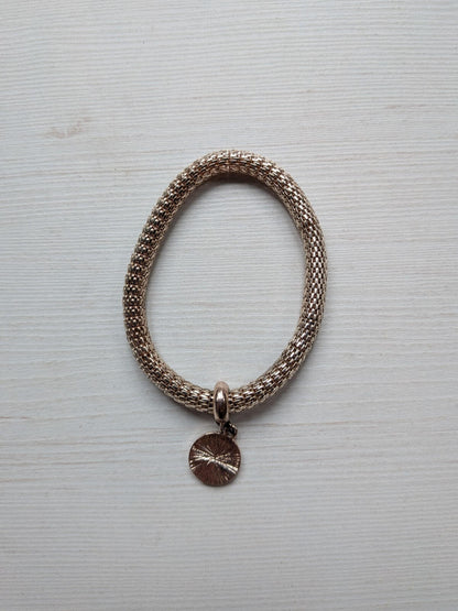 Rose Gold Toned Metal Mesh Bracelet with Circular Charm