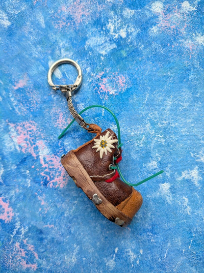 Vintage Mini Brown Leather Shoe With Daisy Novelty Keyring