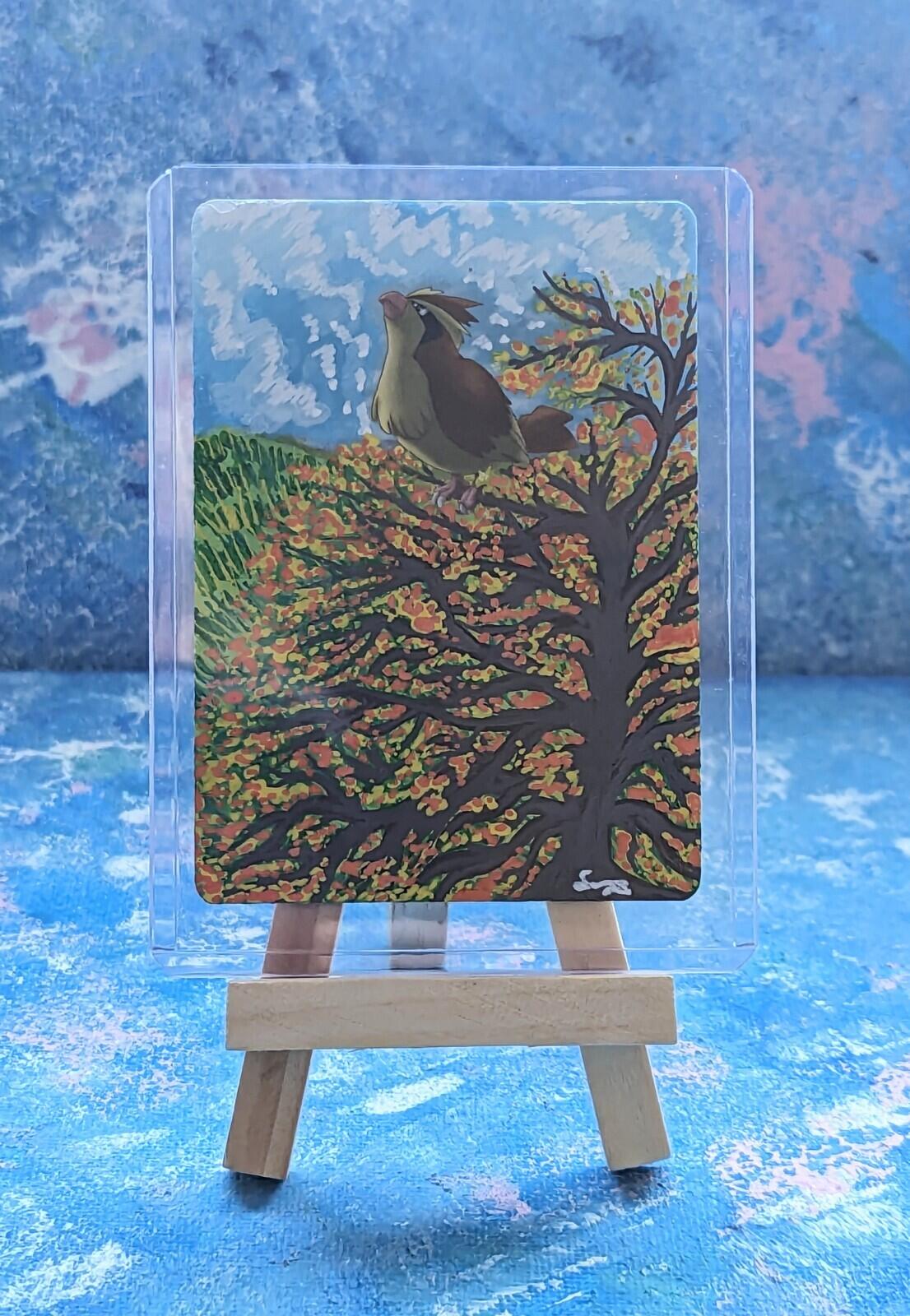 Hand-Painted Sun & Moon: Team-Up Pidgey Card + Display Easel