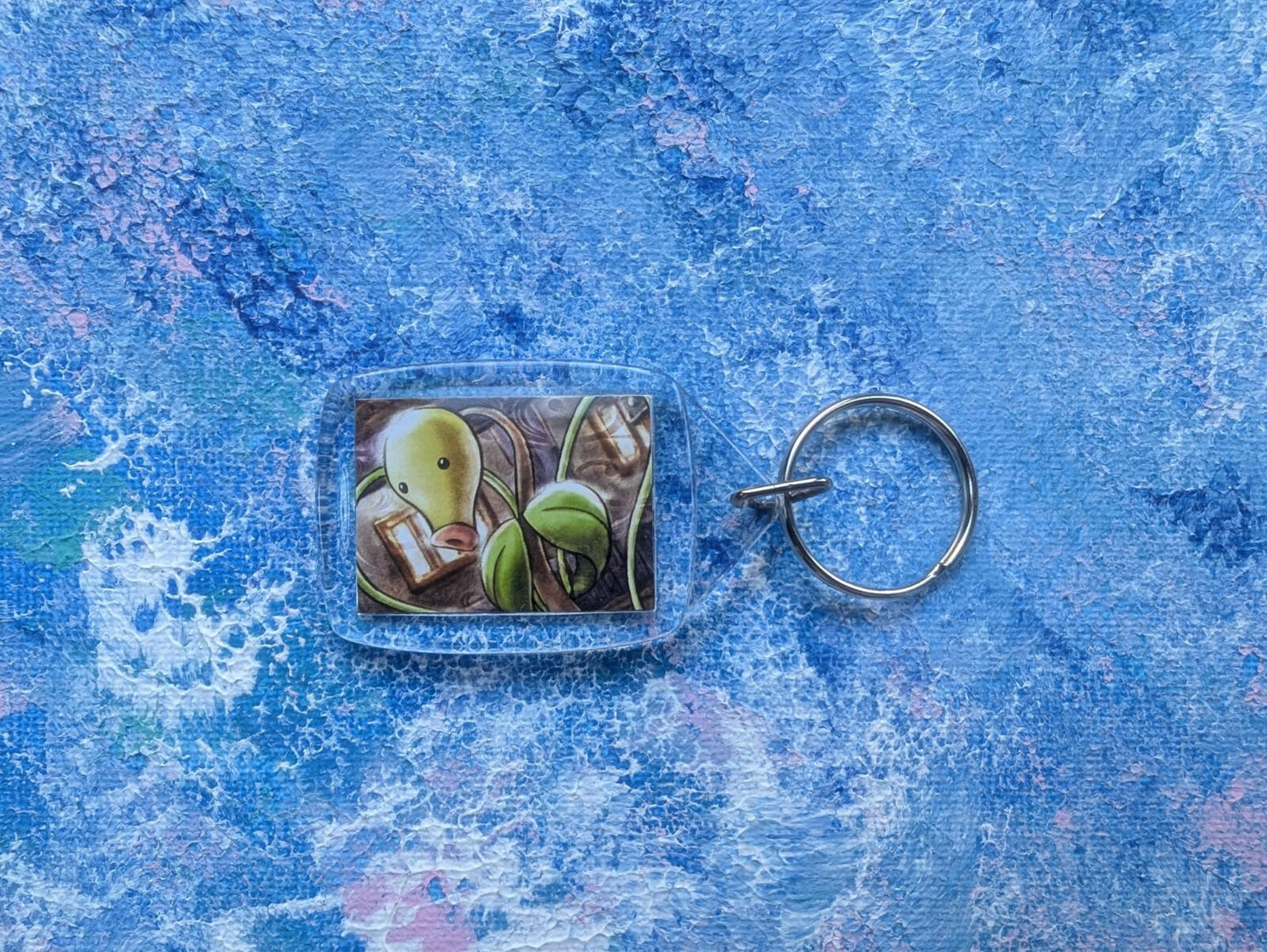 Hand-Crafted Bellsprout Keyring - Made From Recycled Pokemon Card