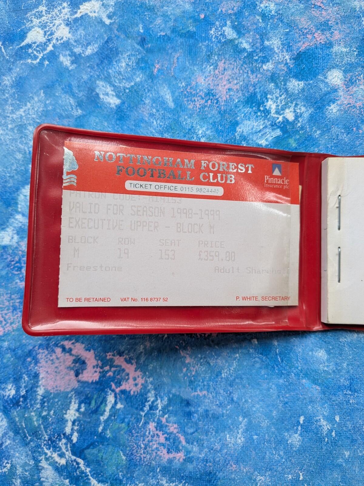 Nottingham Forest Football Club 1998/1999 Season Ticket and Ticket Book