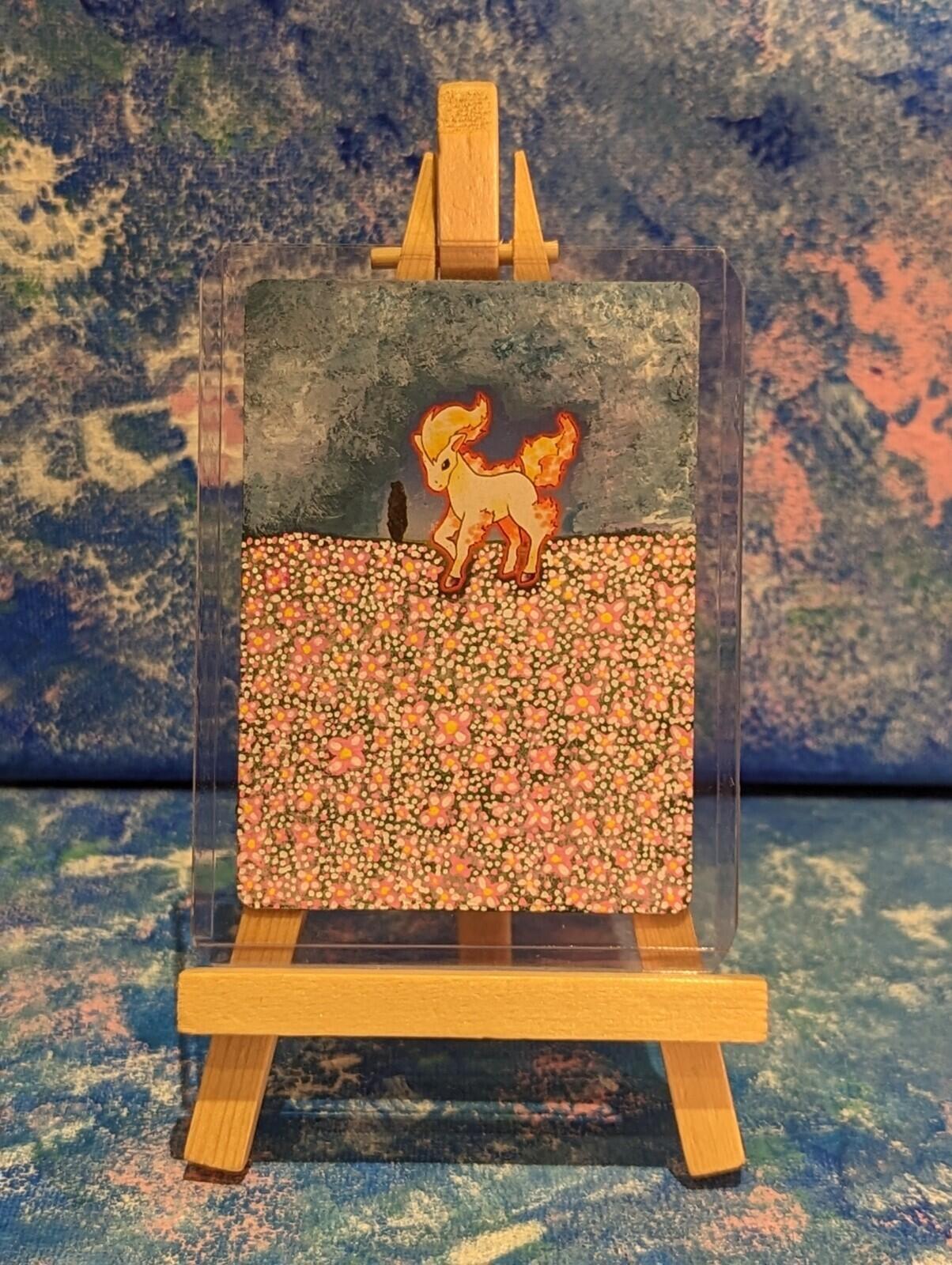 Hand-Painted Vintage Base Set Ponyta Pokemon Card & Display Easel