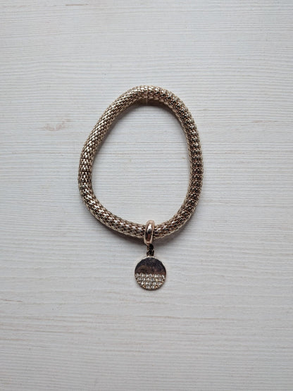 Rose Gold Toned Metal Mesh Bracelet with Circular Charm