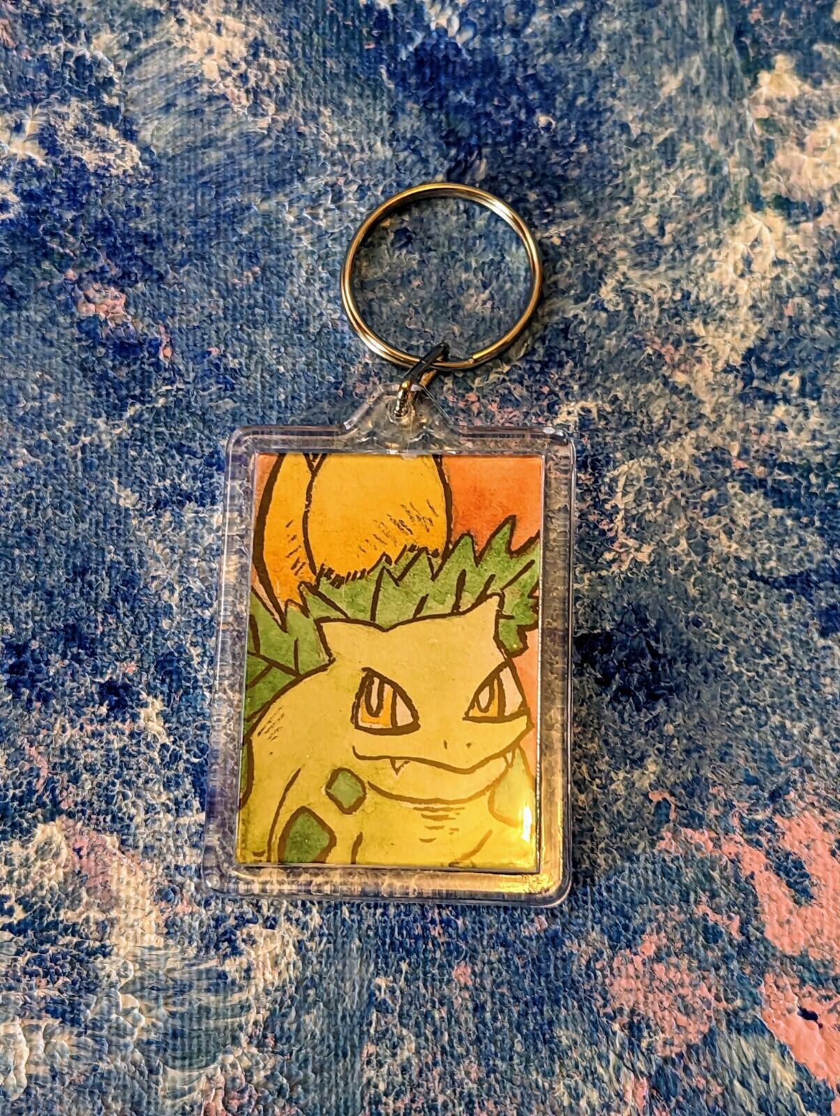 Handmade Shiny Ivysaur Watercolour Painting Pokémon Keyring