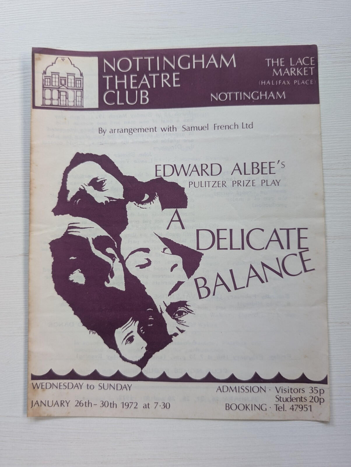 A Delicate Balance Nottingham Theatre Club Programme - 1972