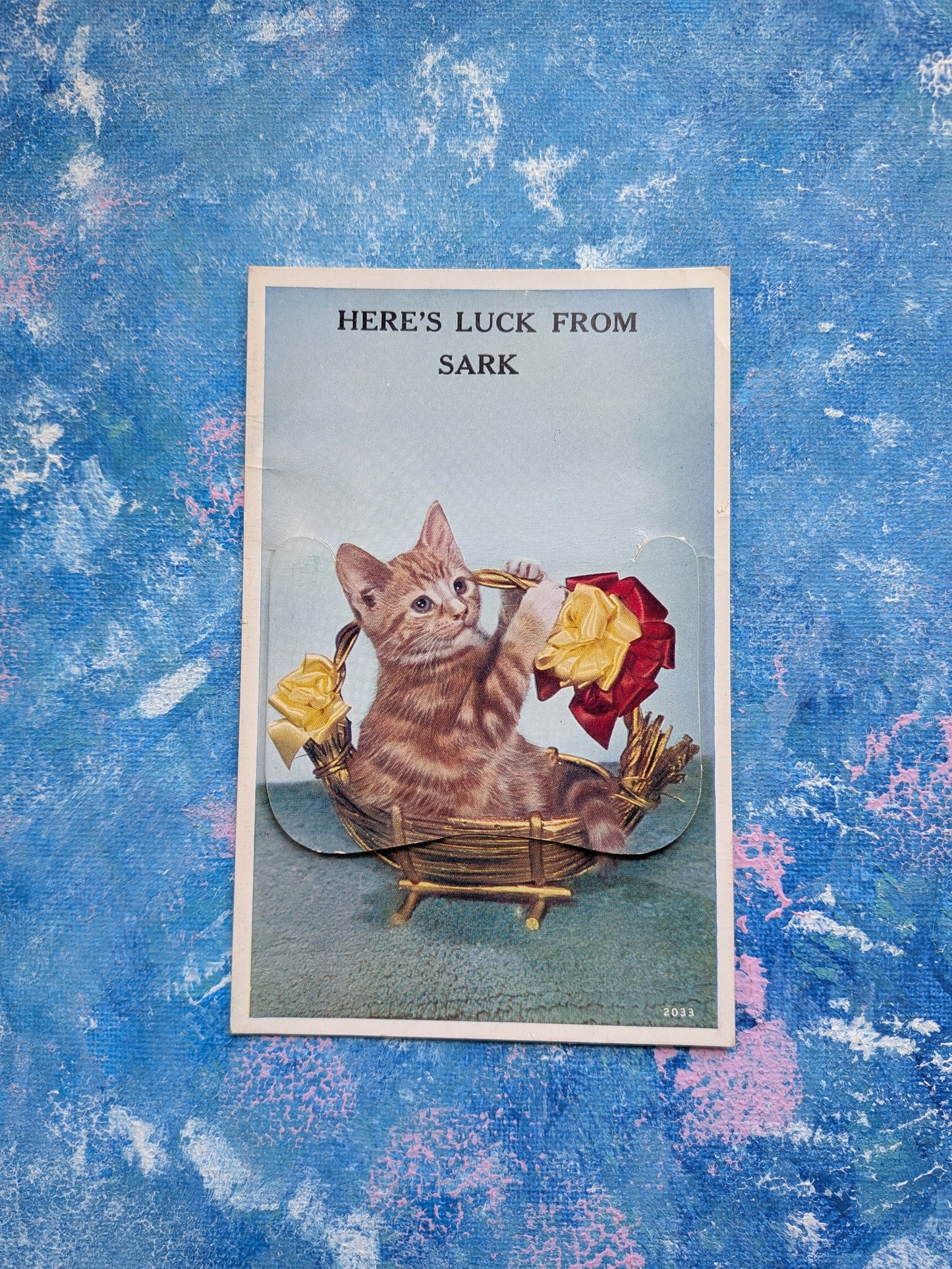 Vintage Novelty Cat Pull-Out Postcard - "Here's Luck From Sark" - Valentines