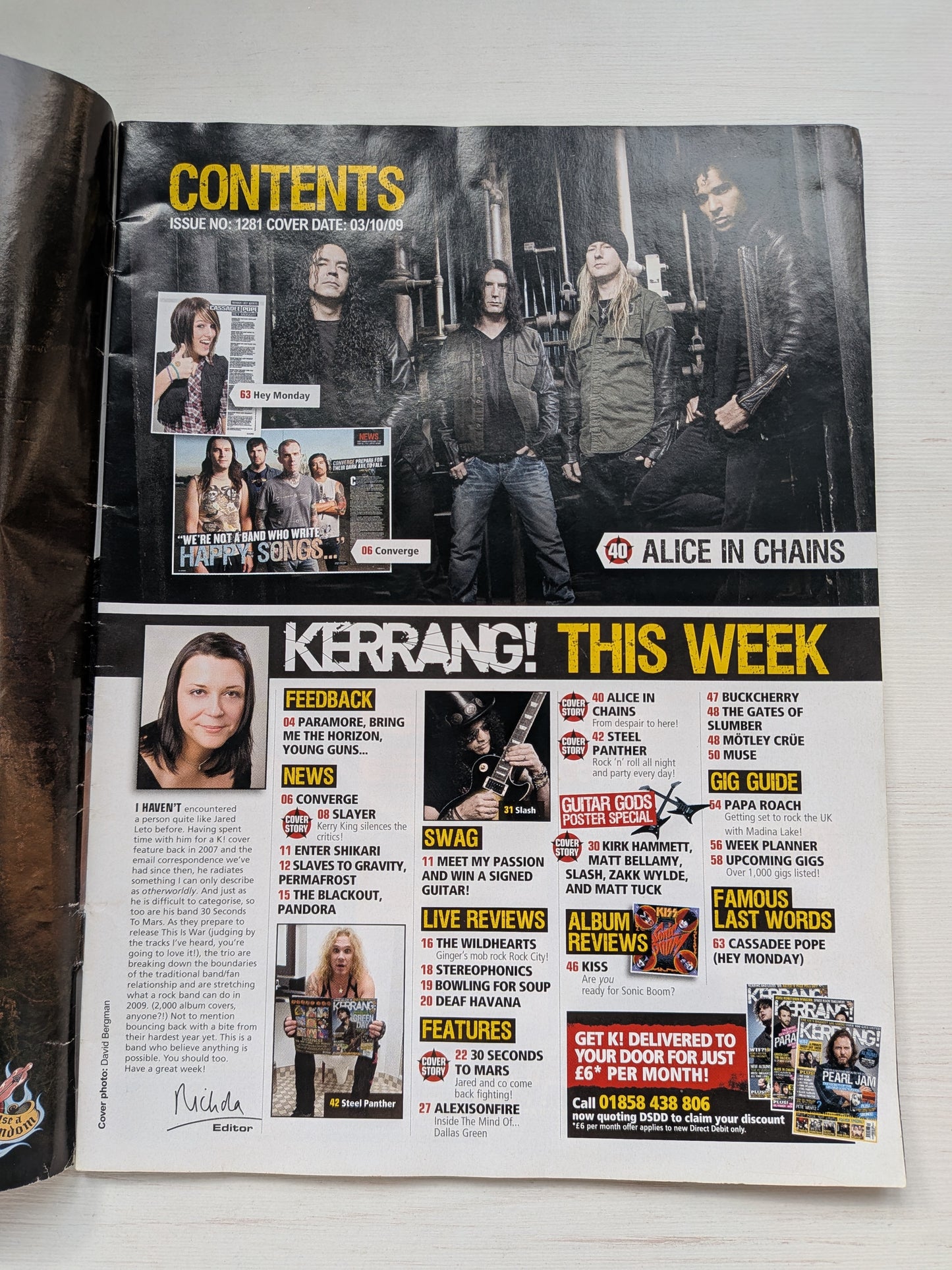Kerrang! Magazine Issue No. 1281 October 3rd 2009 - 30 Seconds To Mars Cover