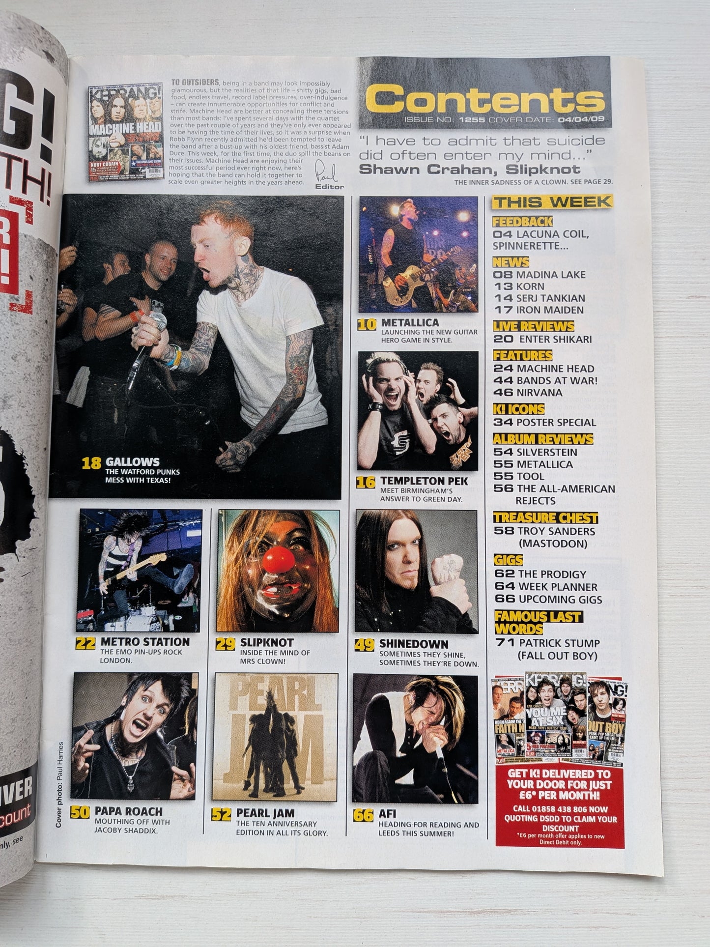 Kerrang! Magazine Issue No. 1255 April 4th 2009 - Machine Head Cover