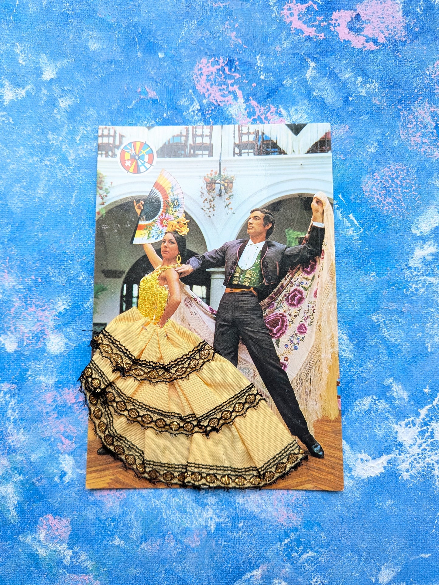 Vintage Spanish Flamenco Dancer Embroided Yellow Dress Postcard - 1970s