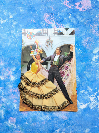 Vintage Spanish Flamenco Dancer Embroided Yellow Dress Postcard - 1970s