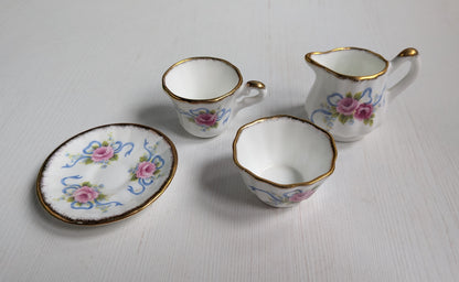 Vintage Miniature Longton Hall China Floral Tea Cup/Sugar/Saucer/Bowl