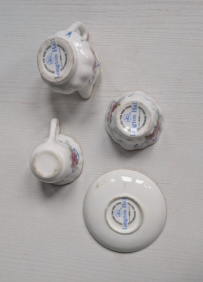 Vintage Miniature Longton Hall China Floral Tea Cup/Sugar/Saucer/Bowl