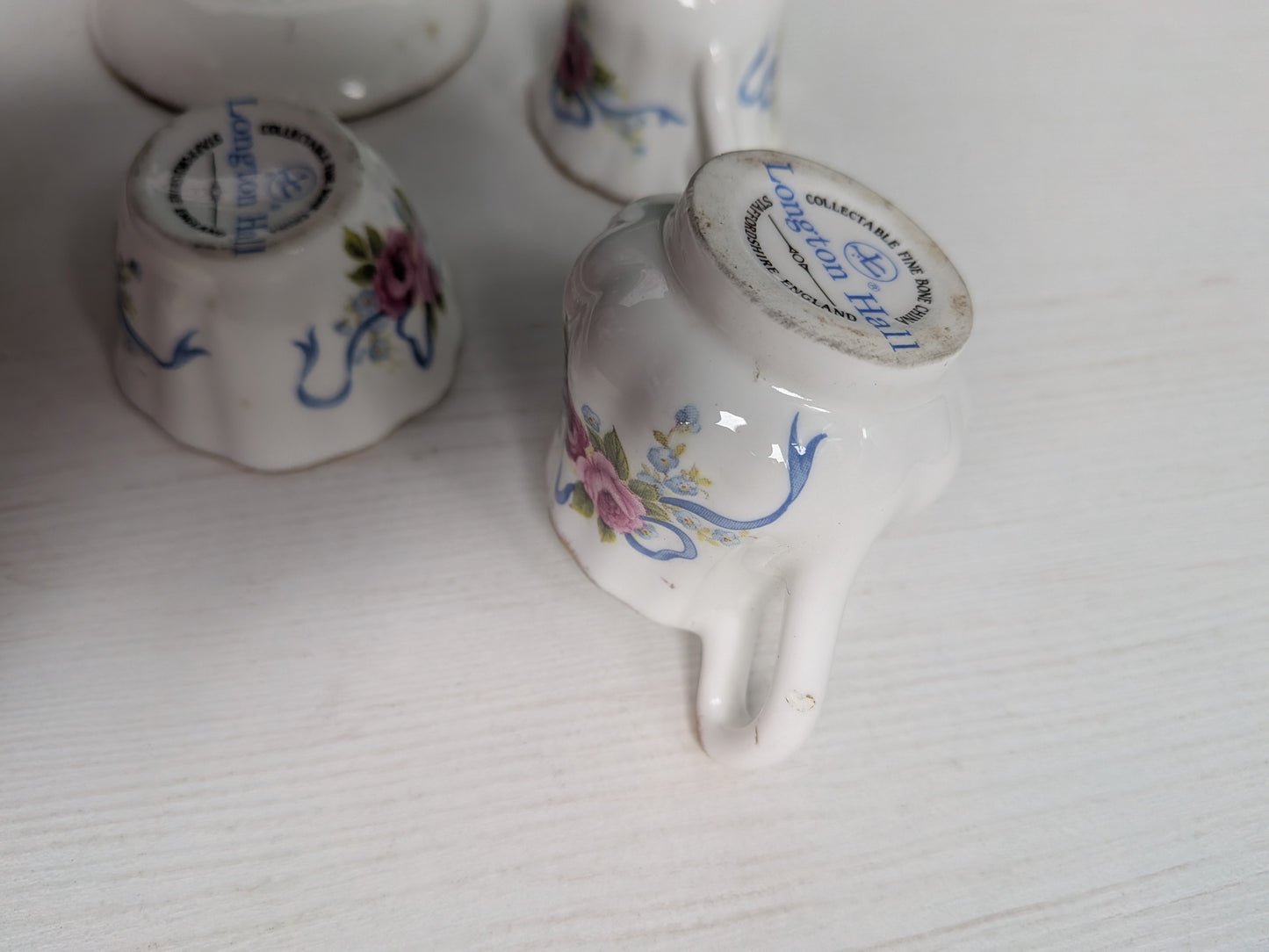 Vintage Miniature Longton Hall China Floral Tea Cup/Sugar/Saucer/Bowl
