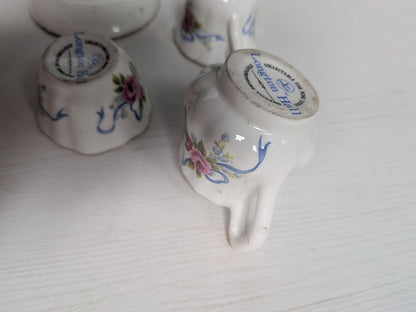 Vintage Miniature Longton Hall China Floral Tea Cup/Sugar/Saucer/Bowl