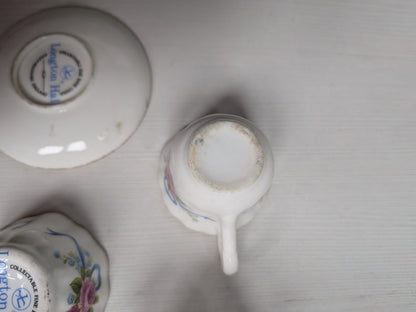 Vintage Miniature Longton Hall China Floral Tea Cup/Sugar/Saucer/Bowl