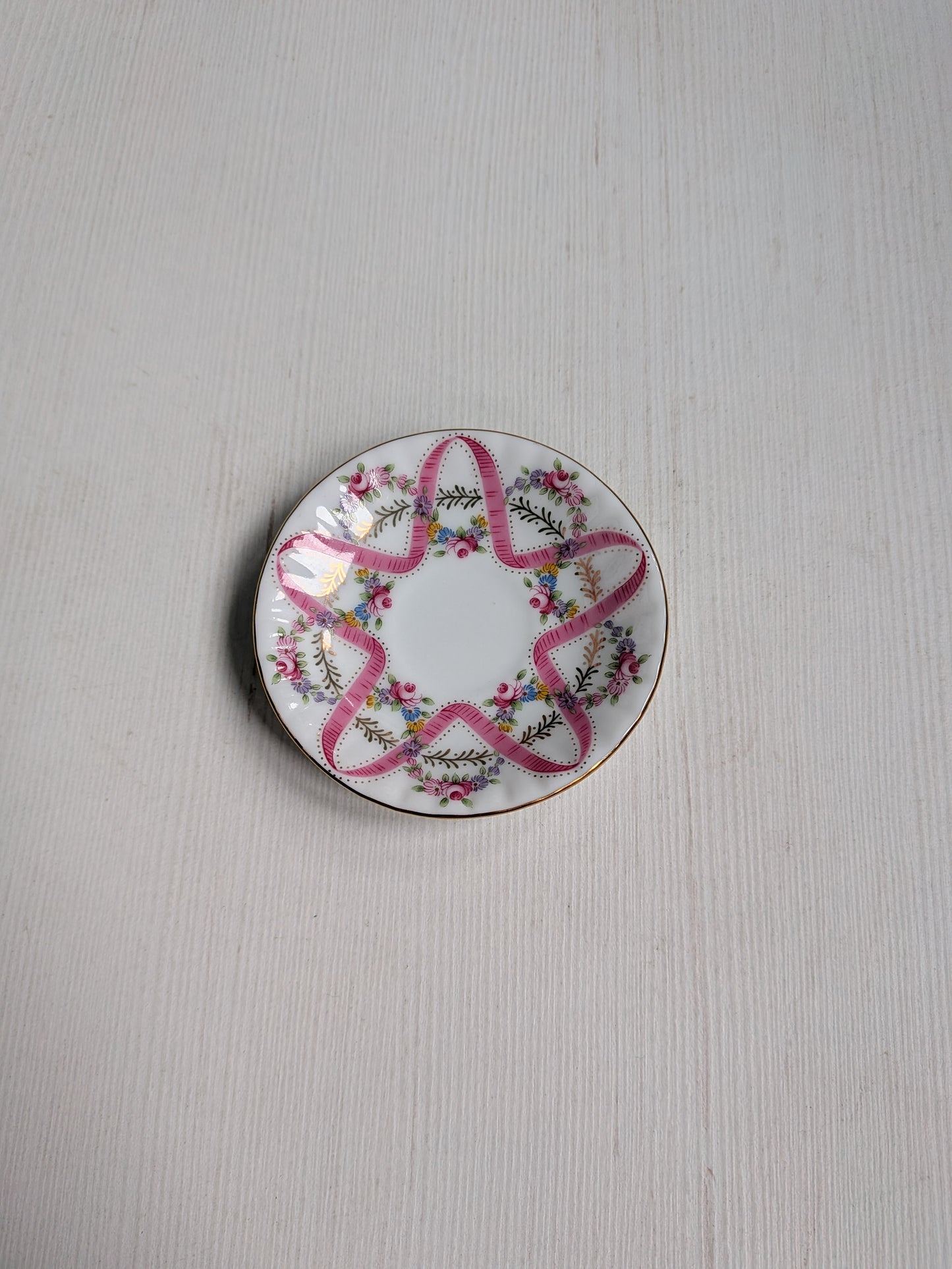 Vintage Mayfair "Pink Ribbons" Miniature Ceramic Saucer