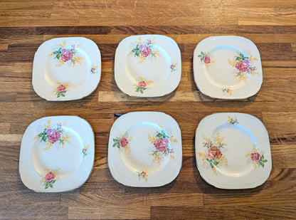 x6 Vintage Alfred Meakin Cream English Rose Saucers/Side Plates