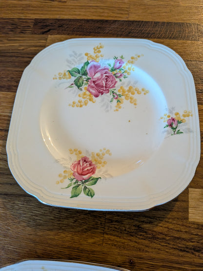 x6 Vintage Alfred Meakin Cream English Rose Saucers/Side Plates