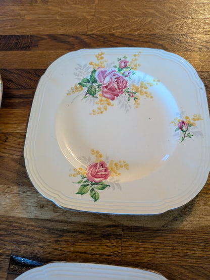 x6 Vintage Alfred Meakin Cream English Rose Saucers/Side Plates