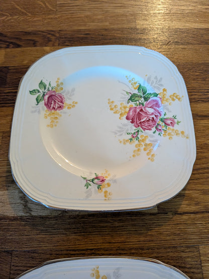 x6 Vintage Alfred Meakin Cream English Rose Saucers/Side Plates