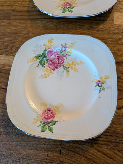 x6 Vintage Alfred Meakin Cream English Rose Saucers/Side Plates