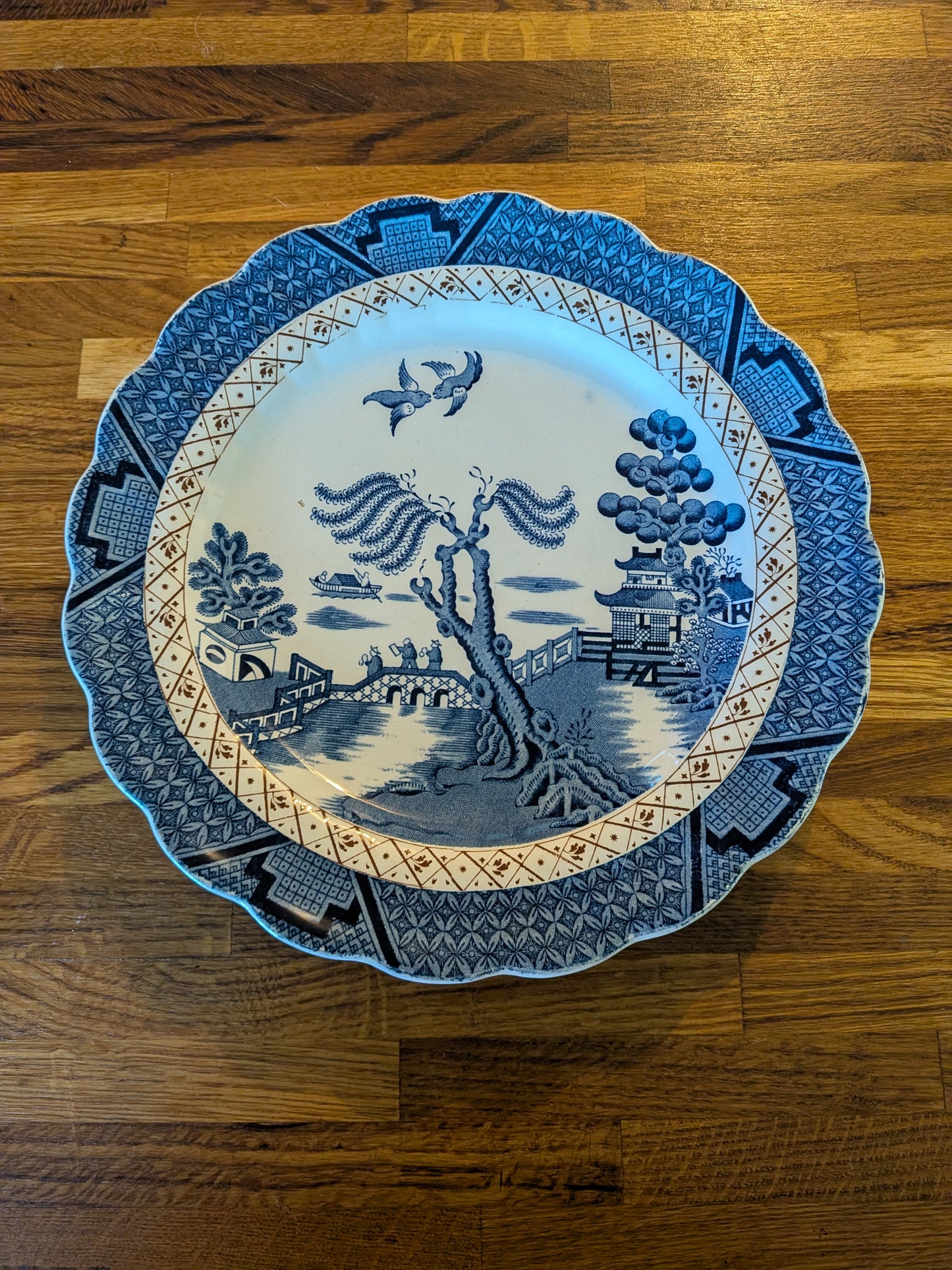 x3 Booths Real Old Willow Blue/White Porcelain Plates - x2 Medium + 1 Large