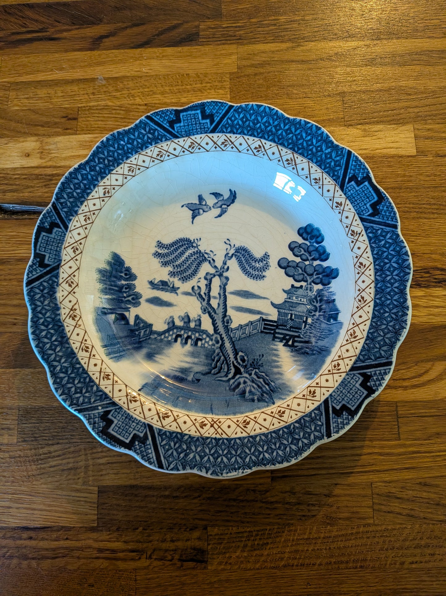 x3 Booths Real Old Willow Blue/White Porcelain Plates - x2 Medium + 1 Large