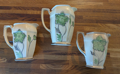 x3 Vintage 1930s Arthur Wood Longport Ceramic Jugs - Green Floral Pattern