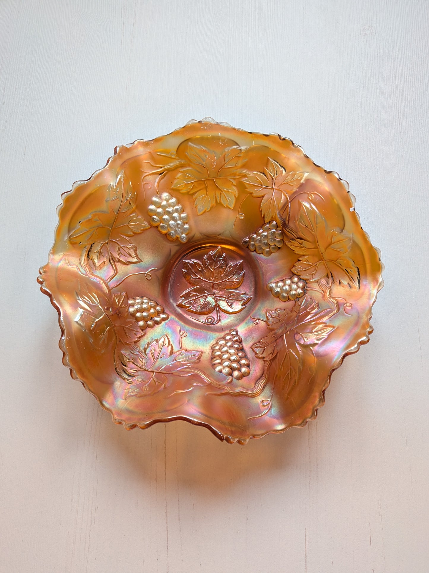 Vintage Iridescent Gold Lustre Ware Carnival Glass Fruit Bowl/Candy Dish