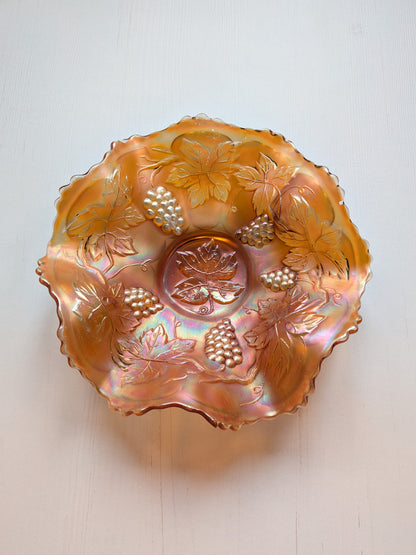 Vintage Iridescent Gold Lustre Ware Carnival Glass Fruit Bowl/Candy Dish
