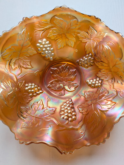 Vintage Iridescent Gold Lustre Ware Carnival Glass Fruit Bowl/Candy Dish