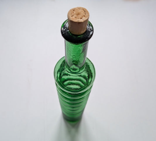 Vintage Green Bubble-Ringed Decorative Glass Bottle with Cork